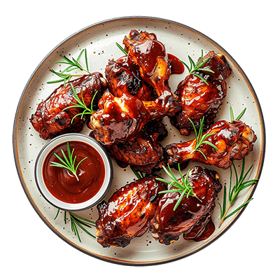 bbq-chicken-wings-delicious-plate-rosemary-garnish-free-png